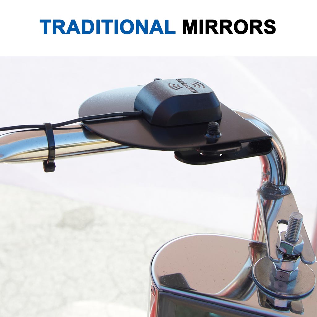 A traditional truck West Coast Style mirror with a black housing and chrome reflective mirror arm, mounted on a chrome handlebar. The text 'TRADITIONAL MIRRORS' is displayed at the top of the image.
